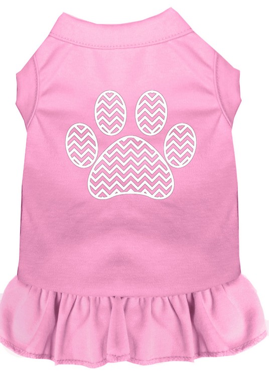 Chevron Paw Screen Print Dress Light Pink Sm